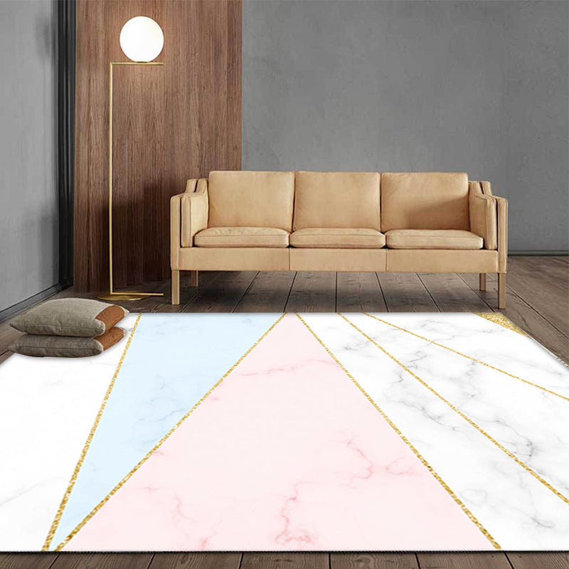 Stornfield | Stylish Modernism Rug Pink and White Geometric Pattern Pet Friendly Non-Slip Washable Decor Rug