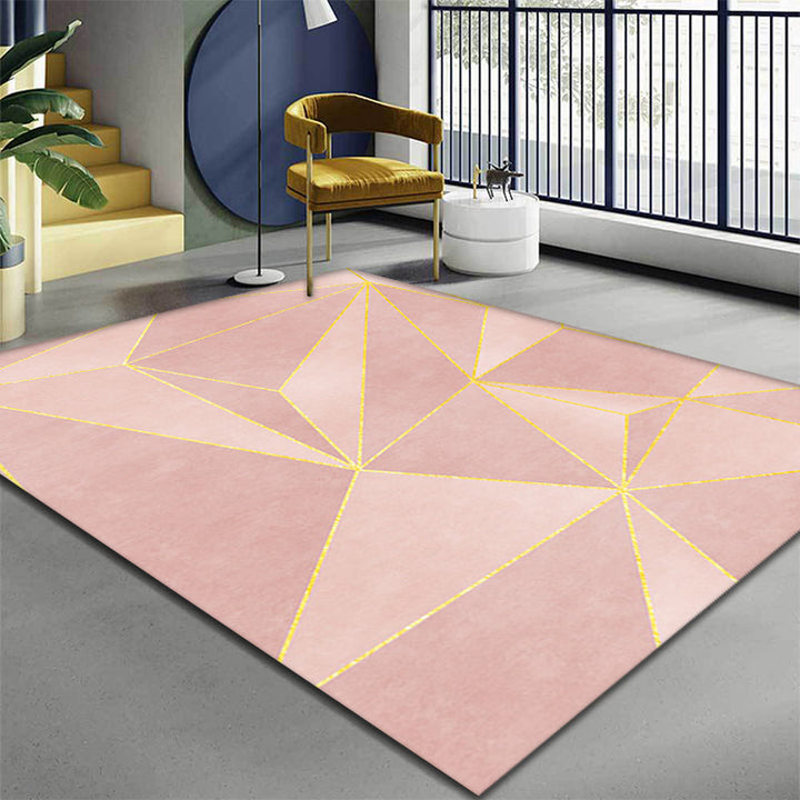 Stornfield | Stylish Modernism Rug Pink and White Geometric Pattern Pet Friendly Non-Slip Washable Decor Rug