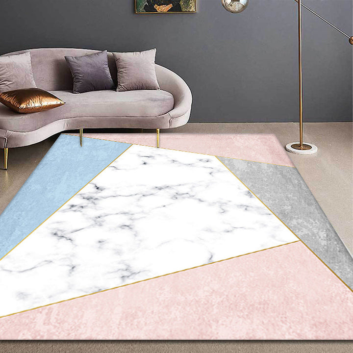 Stornfield | Stylish Modernism Rug Pink and White Geometric Pattern Pet Friendly Non-Slip Washable Decor Rug