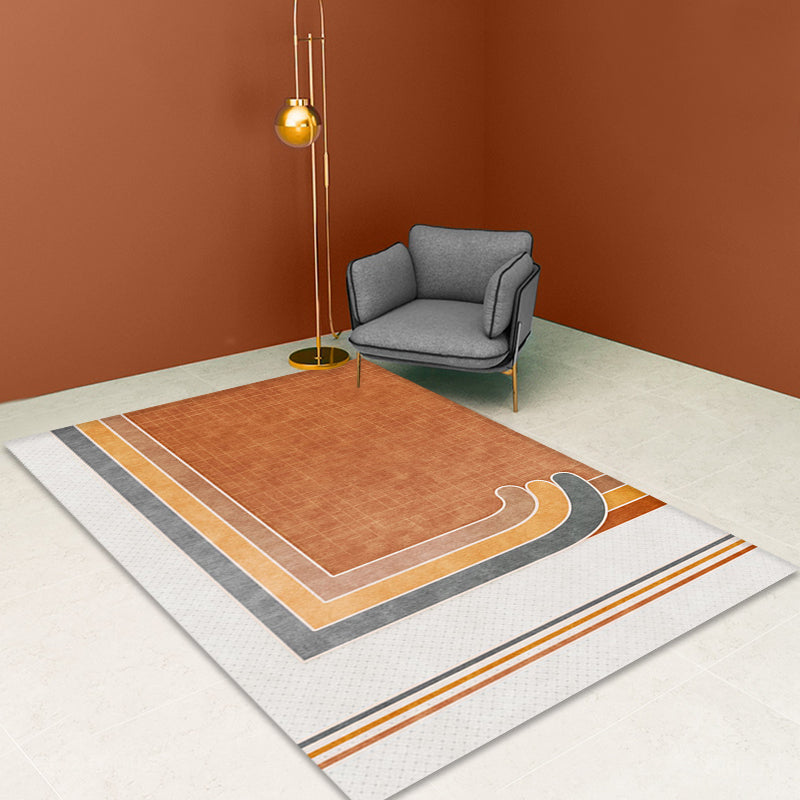 Stornfield | Innovative Geometric Carpet with Orange Checkered Pattern Non-Slip Polyester Rug Washable Pet-Friendly Mat for Home