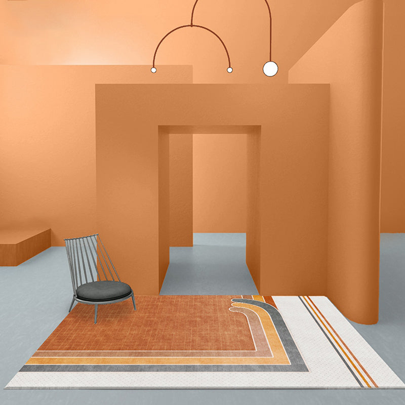 Stornfield | Innovative Geometric Carpet with Orange Checkered Pattern Non-Slip Polyester Rug Washable Pet-Friendly Mat for Home