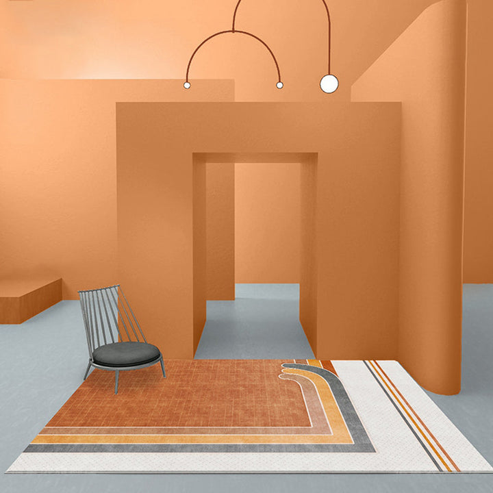 Stornfield | Innovative Geometric Carpet with Orange Checkered Pattern Non-Slip Polyester Rug Washable Pet-Friendly Mat for Home