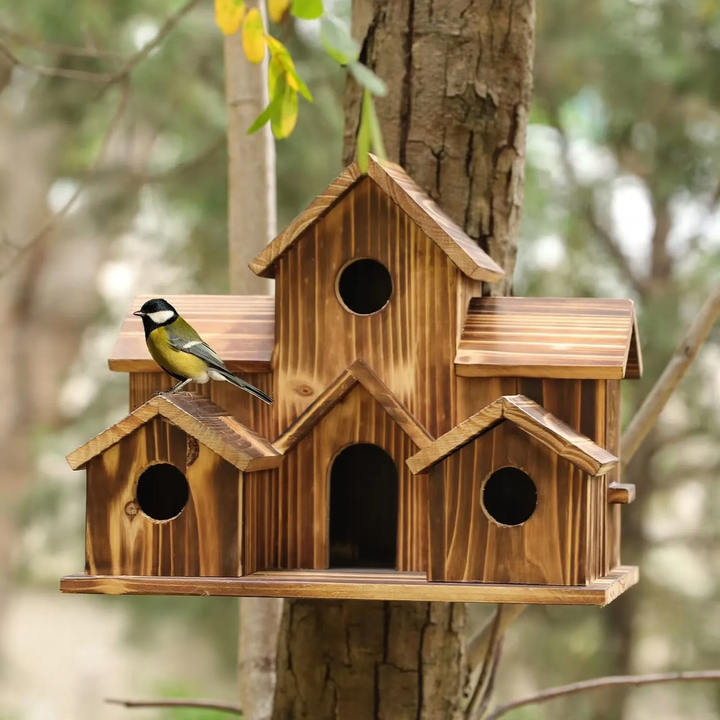 Wooden birdhouse for the garden, hanging