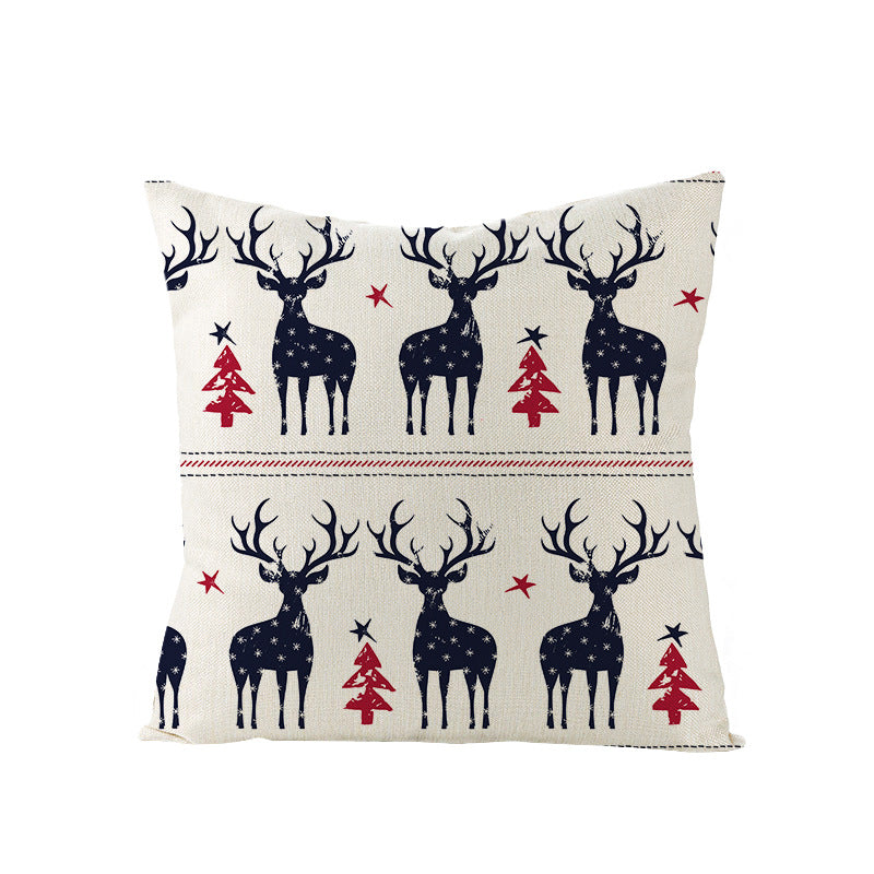 Festive Linen-Texture Decorative Throw Pillow Cover with Sleigh Rides Graphic
