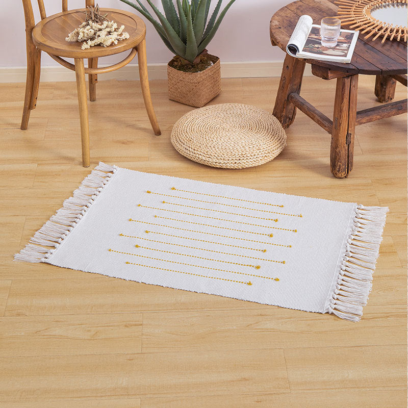 Cotton mix bedroom runner with tufted zigzag border and fringes