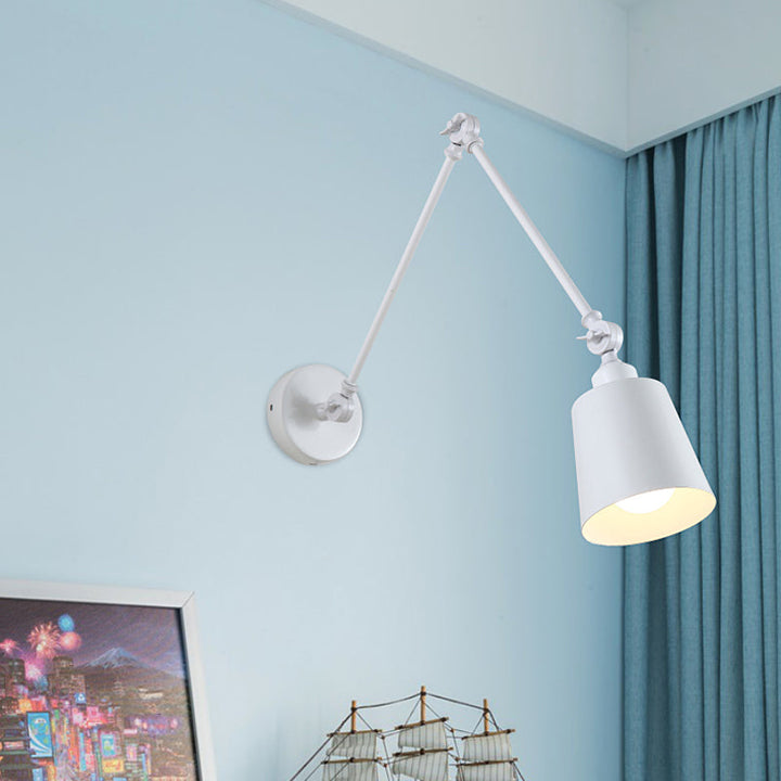 2-Joint Swing Arm Wall Reading Light Nordic Iron Single Black/White Sconce Lighting with Tapered Shade | Stornfield
