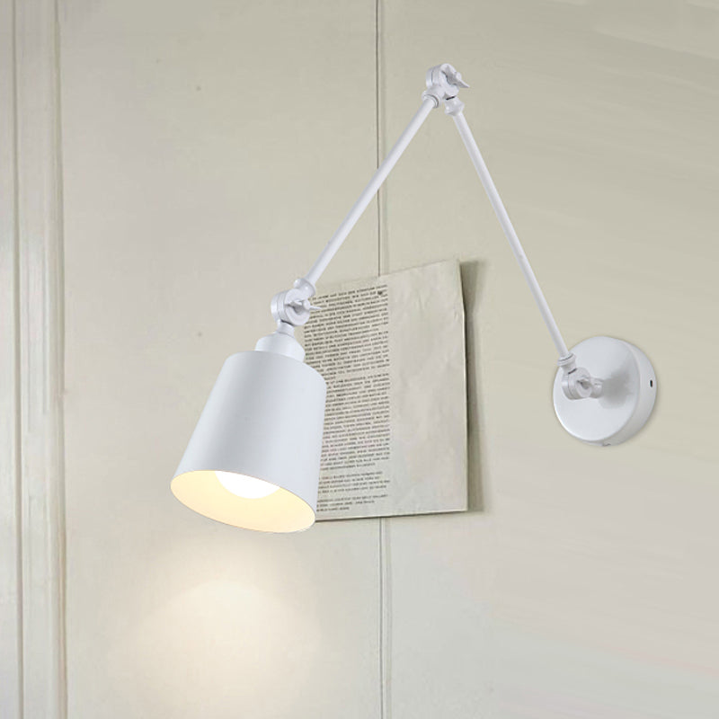 2-Joint Swing Arm Wall Reading Light Nordic Iron Single Black/White Sconce Lighting with Tapered Shade | Stornfield