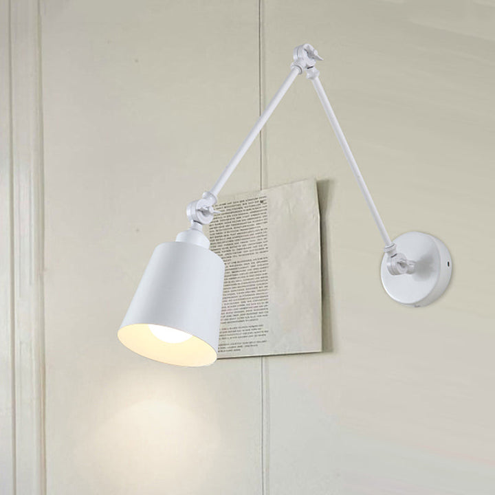 2-Joint Swing Arm Wall Reading Light Nordic Iron Single Black/White Sconce Lighting with Tapered Shade | Stornfield