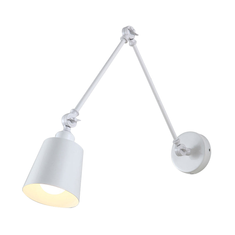 2-Joint Swing Arm Wall Reading Light Nordic Iron Single Black/White Sconce Lighting with Tapered Shade | Stornfield