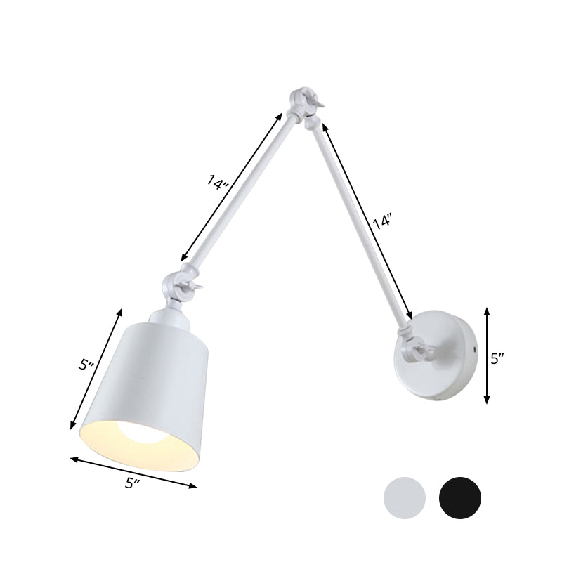 2-Joint Swing Arm Wall Reading Light Nordic Iron Single Black/White Sconce Lighting with Tapered Shade | Stornfield