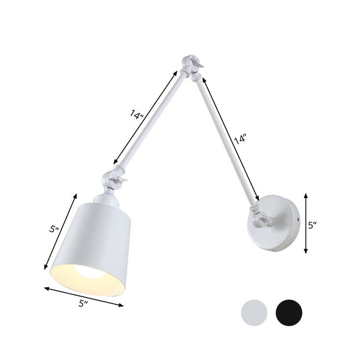 2-Joint Swing Arm Wall Reading Light Nordic Iron Single Black/White Sconce Lighting with Tapered Shade | Stornfield