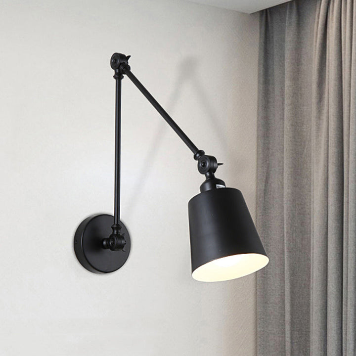 2-Joint Swing Arm Wall Reading Light Nordic Iron Single Black/White Sconce Lighting with Tapered Shade | Stornfield