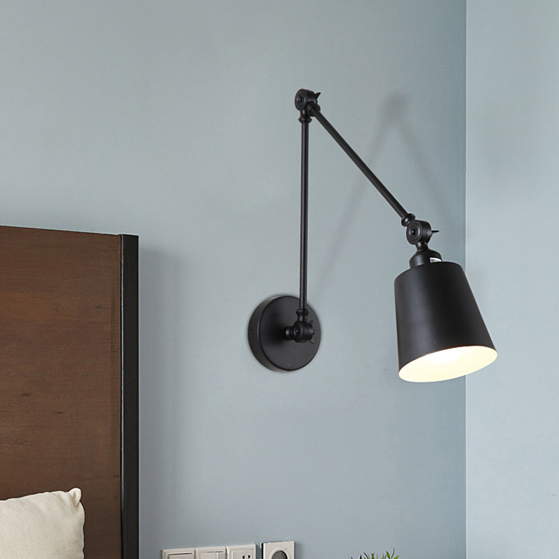 2-Joint Swing Arm Wall Reading Light Nordic Iron Single Black/White Sconce Lighting with Tapered Shade | Stornfield