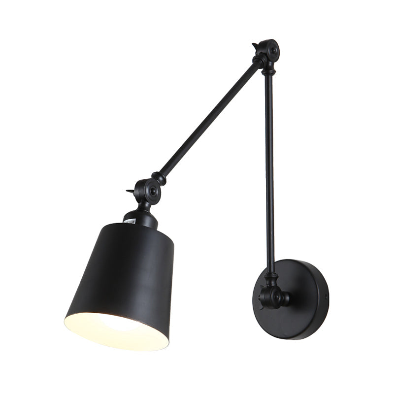 2-Joint Swing Arm Wall Reading Light Nordic Iron Single Black/White Sconce Lighting with Tapered Shade | Stornfield