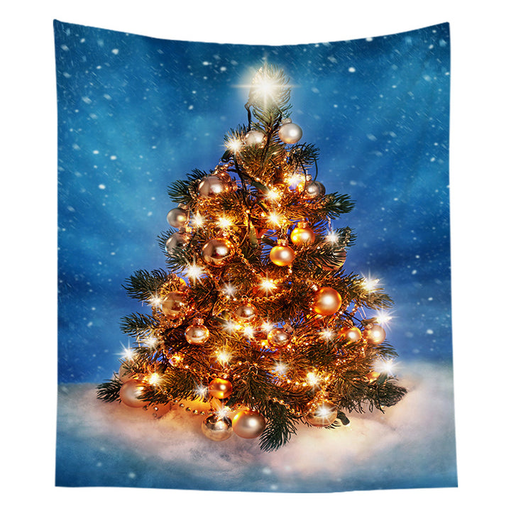 Holiday Wall Tapestry Moonlit Santa Sleigh Forest Scene