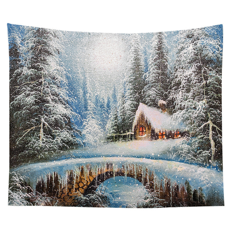 Holiday Wall Tapestry Moonlit Santa Sleigh Forest Scene