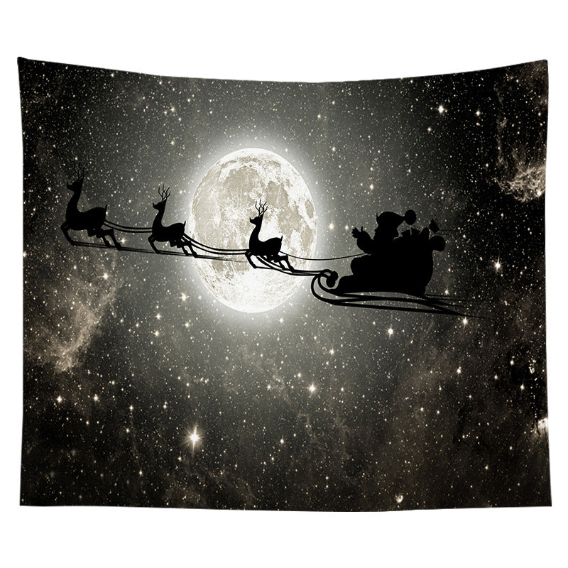 Holiday Wall Tapestry Moonlit Santa Sleigh Forest Scene