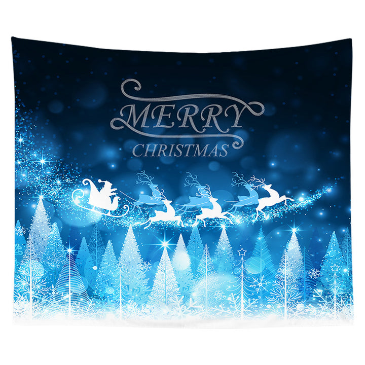 Holiday Wall Tapestry Moonlit Santa Sleigh Forest Scene