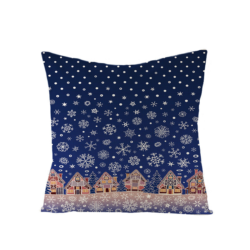 Festive Linen-Texture Holiday Throw Pillow Cover with Antler Motif and Poinsettia Accent