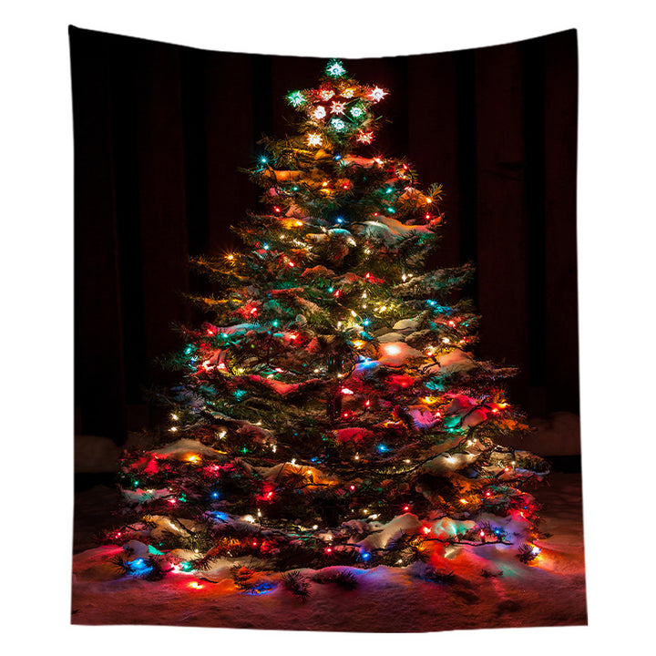 Holiday Wall Tapestry Moonlit Santa Sleigh Forest Scene