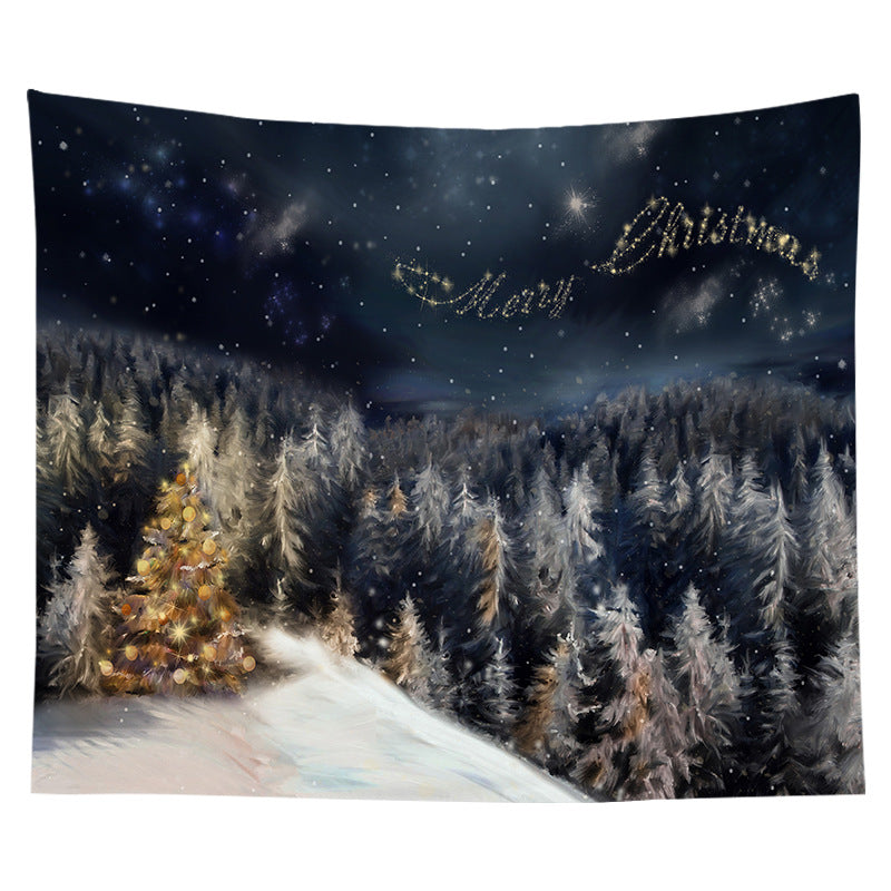 Holiday Wall Tapestry Moonlit Santa Sleigh Forest Scene