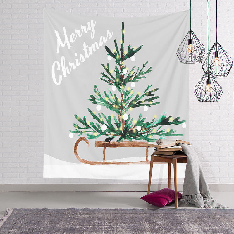 Holiday Wall Tapestry Moonlit Santa Sleigh Forest Scene