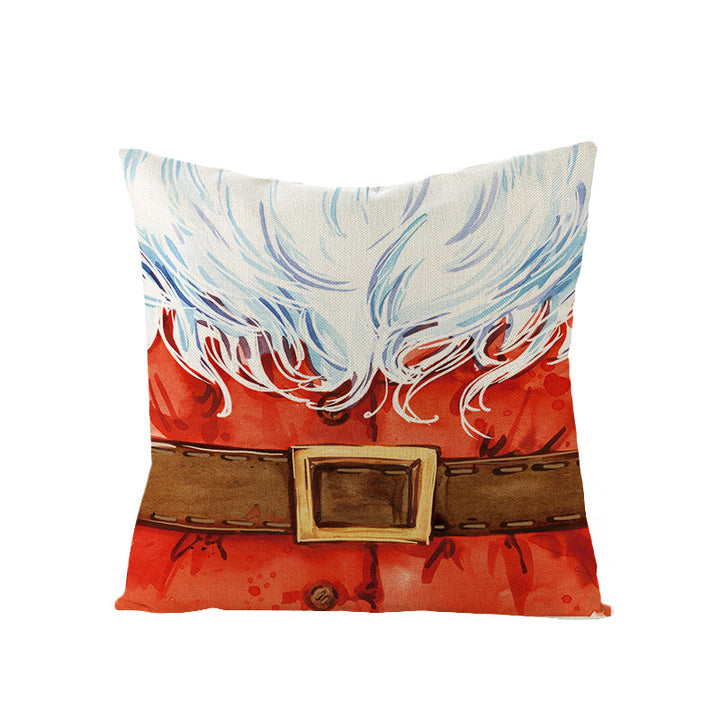 Festive Linen-Texture Holiday Throw Pillow Cover with Antler Motif and Poinsettia Accent