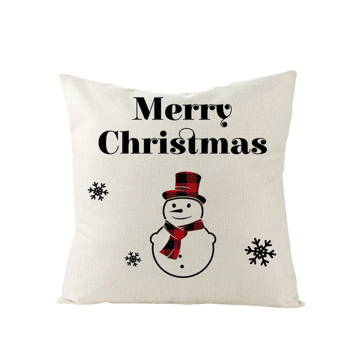 Festive Linen-Texture Holiday Throw Pillow Cover with Antler Motif and Poinsettia Accent