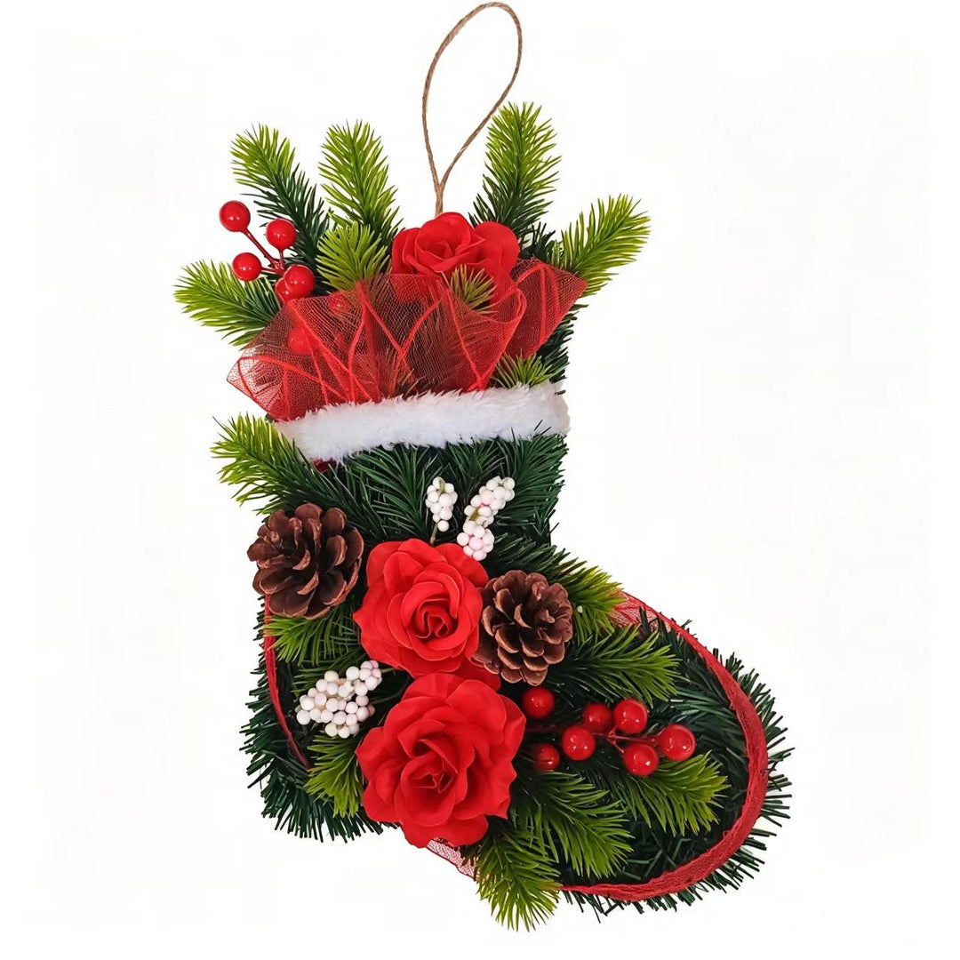 Christmas door wreath in boot shape