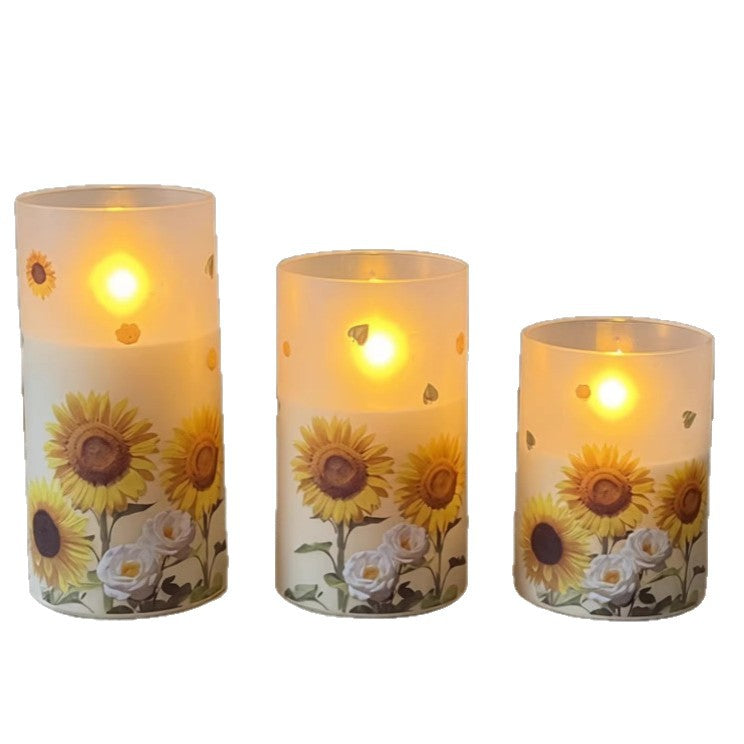 LED Candle Set with Sunflower Design