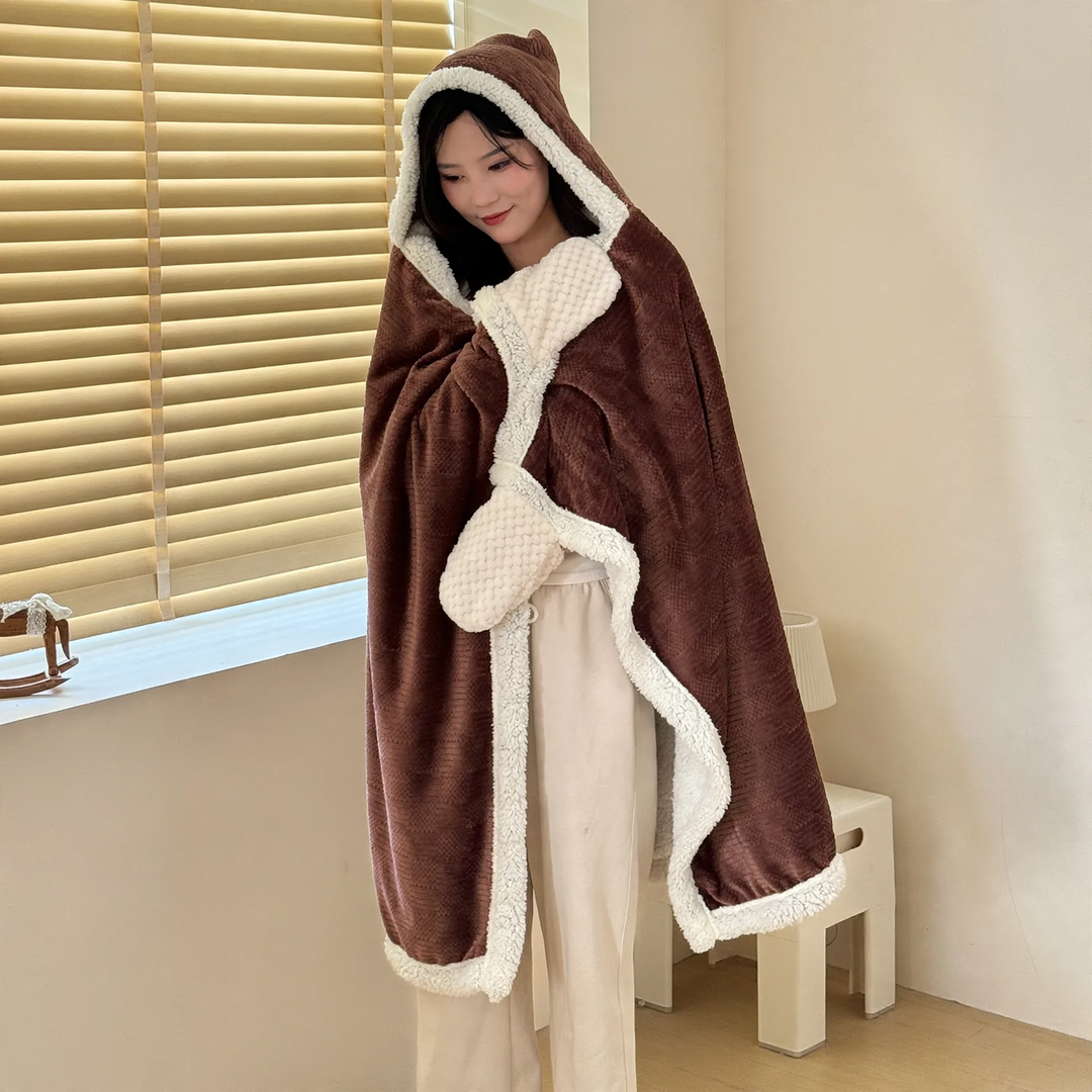 Hooded blanket made of coral fleece