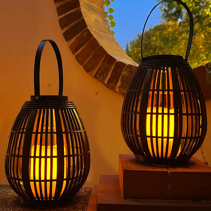Modern Art Deco Solar Round Lantern Rattan LED Outdoor Landscape Light For Garden | Stornfield