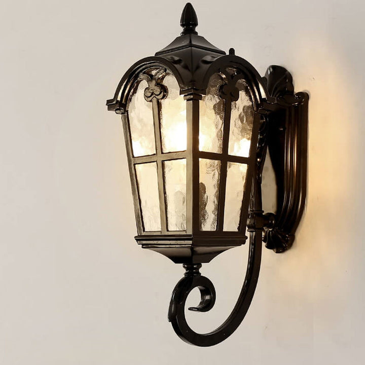 European Retro Glass Aluminum Lantern Outdoor Waterproof 1-Light Wall Sconce Lamp | Stornfield