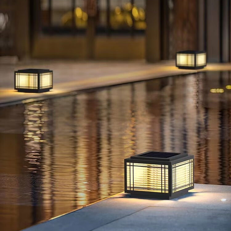 Traditional Chinese Square Aluminum Glass 1-Light Post Head Light For Garden | Stornfield