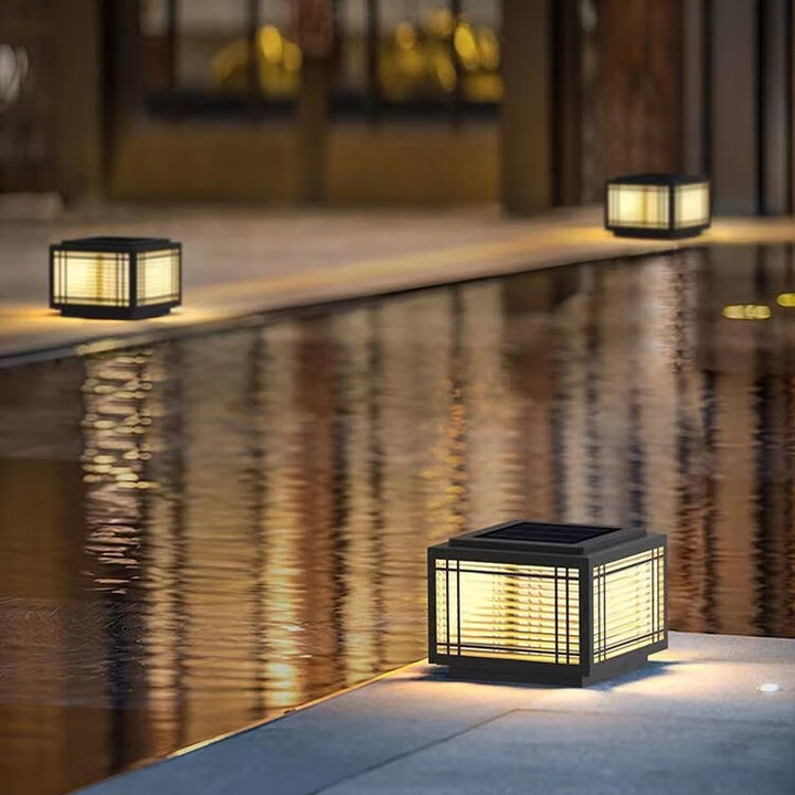 Traditional Chinese Square Aluminum Glass 1-Light Post Head Light For Garden | Stornfield