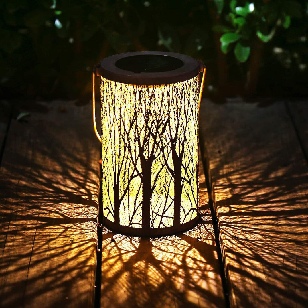 Modern Art Deco Solar Cylinder Skeleton Lantern Iron LED Outdoor Landscape Light For Garden | Stornfield