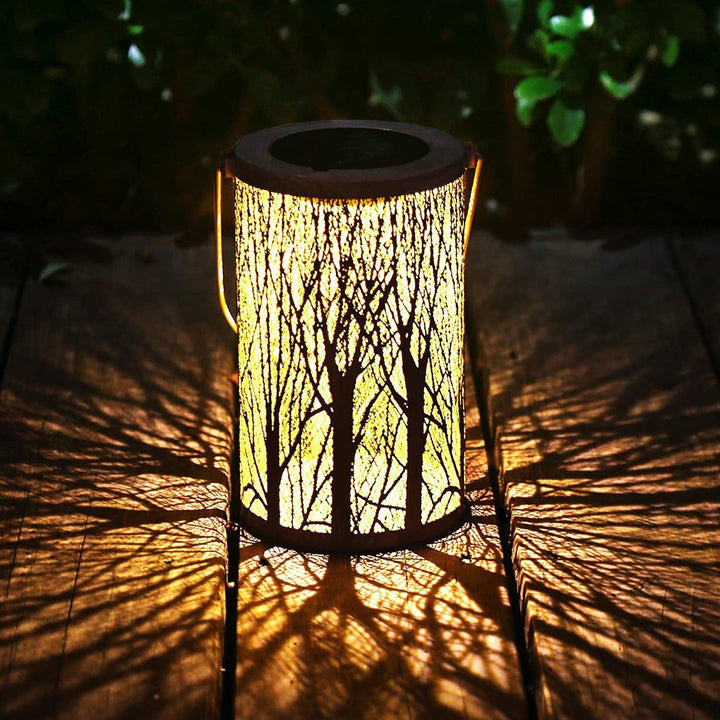 Modern Art Deco Solar Cylinder Skeleton Lantern Iron LED Outdoor Landscape Light For Garden | Stornfield