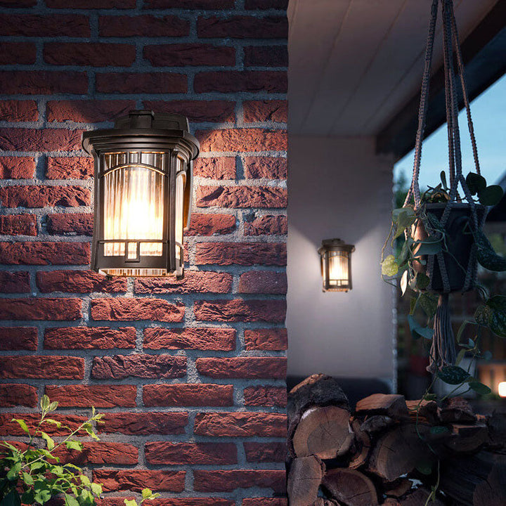 Modern Square Aluminum Glass Carved 1-Light Outdoor Waterproof Wall Sconce Lamp | Stornfield