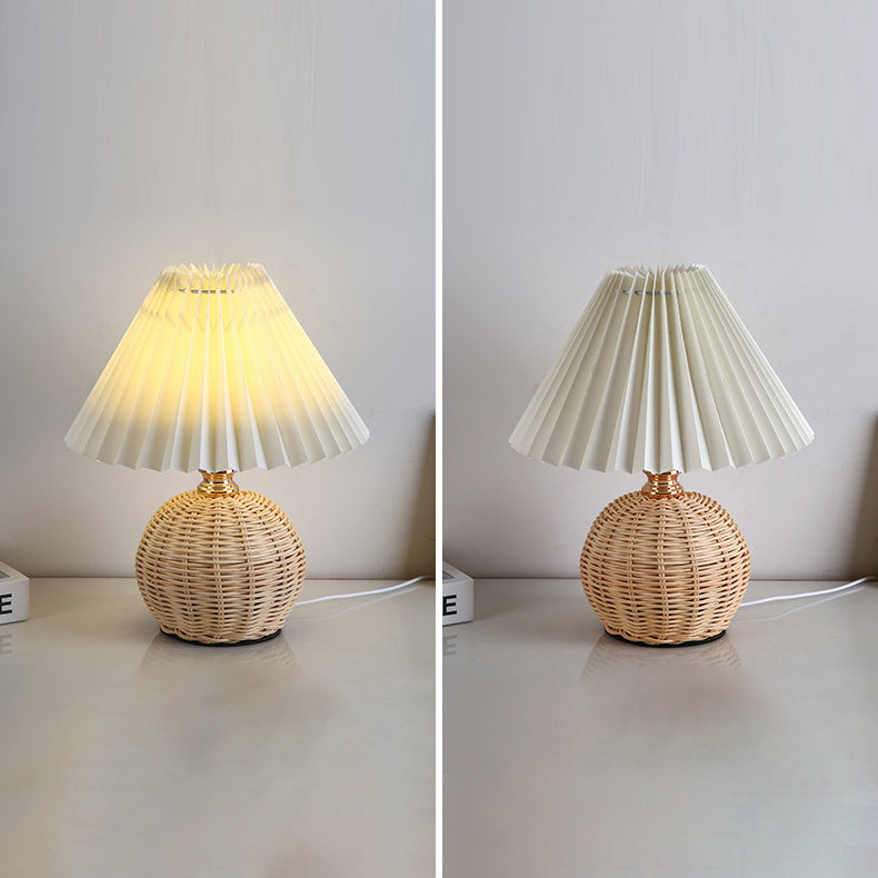 Stornfield | RattaLume Nordic LED Table Lamp | Woven Rattan and Foldable Fabric Lampshade | Ambient Light | Bedroom Decor