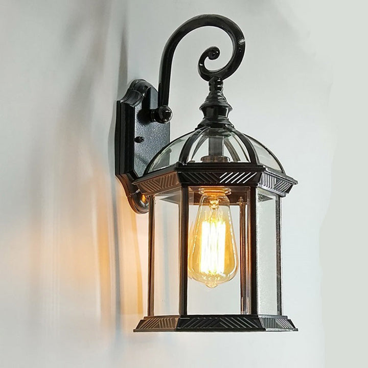 Traditional European Waterproof Aluminum Glass Hexagonal Prism 1-Light Wall Sconce Lamp For Garden | Stornfield