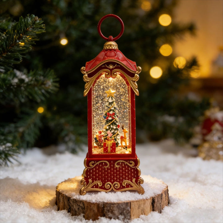 Decorative lantern with snow globe effect