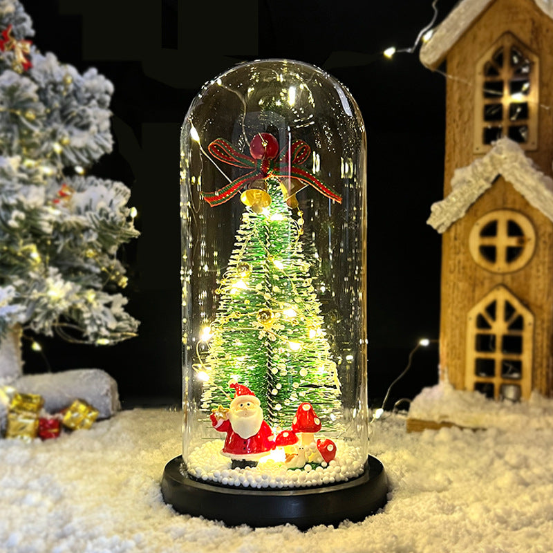 LED Christmas tree in glass dome with lighting