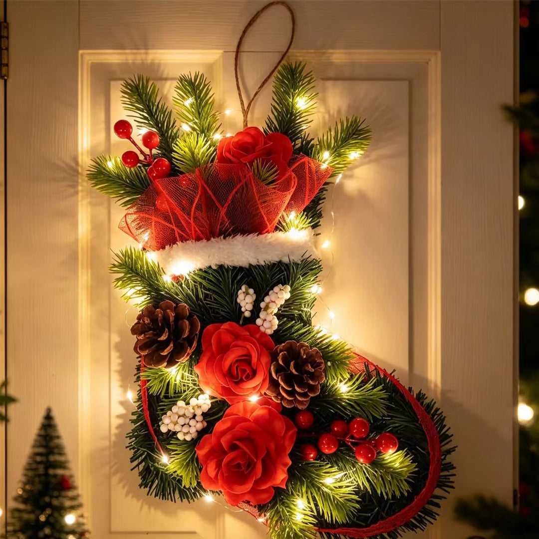 Christmas door wreath in boot shape