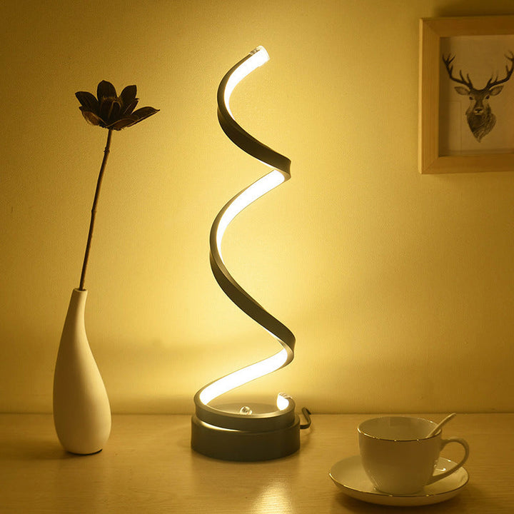 Stornfield | Metal Spiral Ribbon Table Lamp Simplicity Black/White/Gold LED Desk Light with Round Base in Warm/Cool Light