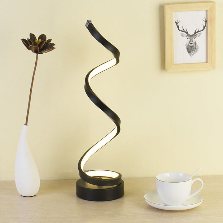 Stornfield | Metal Spiral Ribbon Table Lamp Simplicity Black/White/Gold LED Desk Light with Round Base in Warm/Cool Light