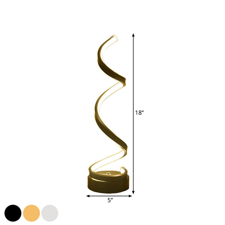 Stornfield | Metal Spiral Ribbon Table Lamp Simplicity Black/White/Gold LED Desk Light with Round Base in Warm/Cool Light