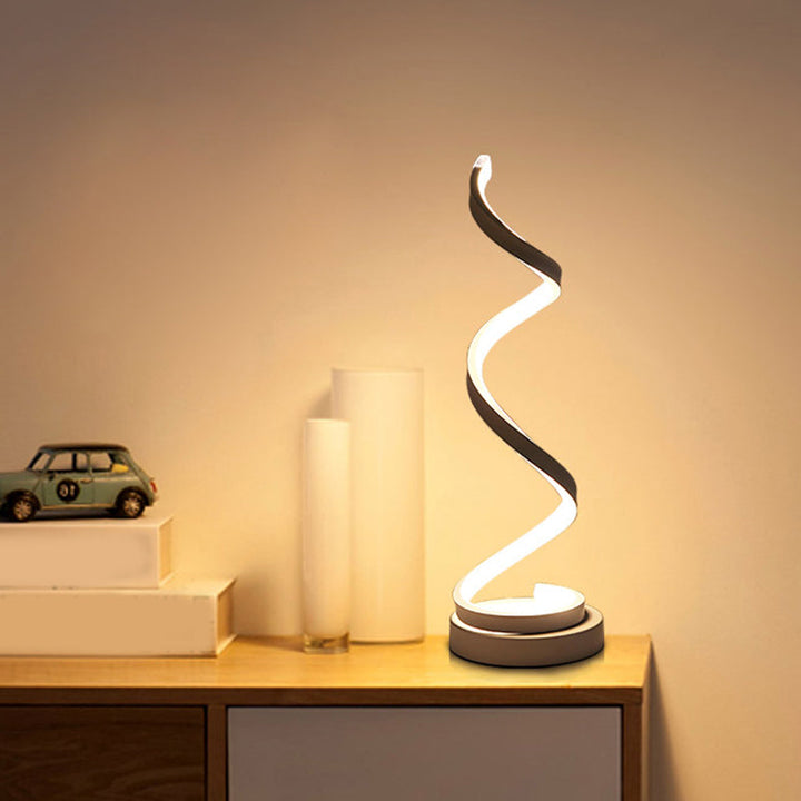 Stornfield | Metal Spiral Ribbon Table Lamp Simplicity Black/White/Gold LED Desk Light with Round Base in Warm/Cool Light
