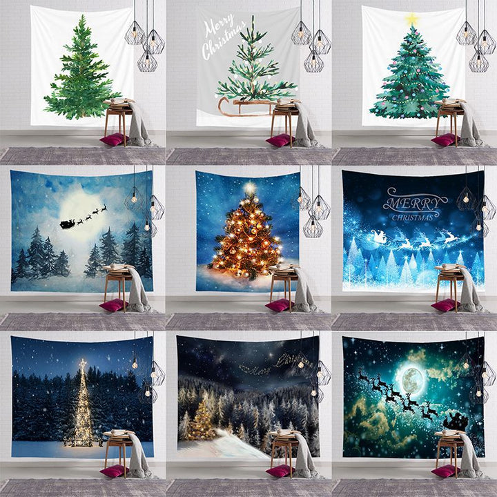 Holiday Wall Tapestry Moonlit Santa Sleigh Forest Scene