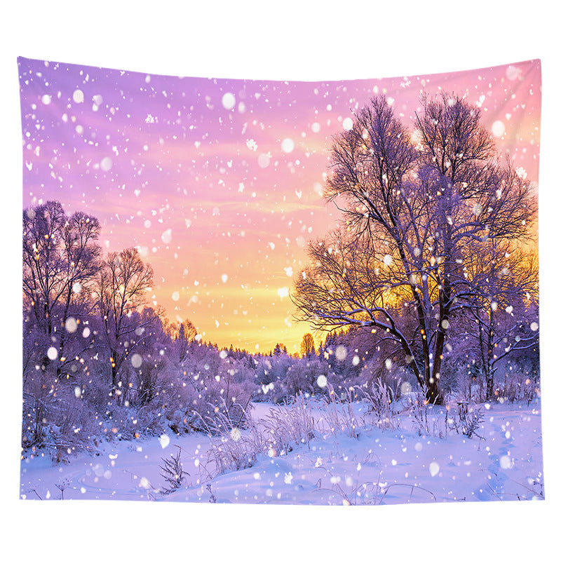 Holiday Wall Tapestry Moonlit Santa Sleigh Forest Scene