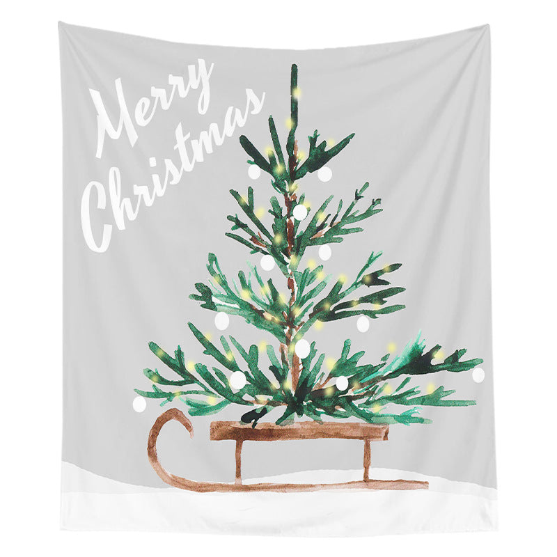 Holiday Wall Tapestry Moonlit Santa Sleigh Forest Scene